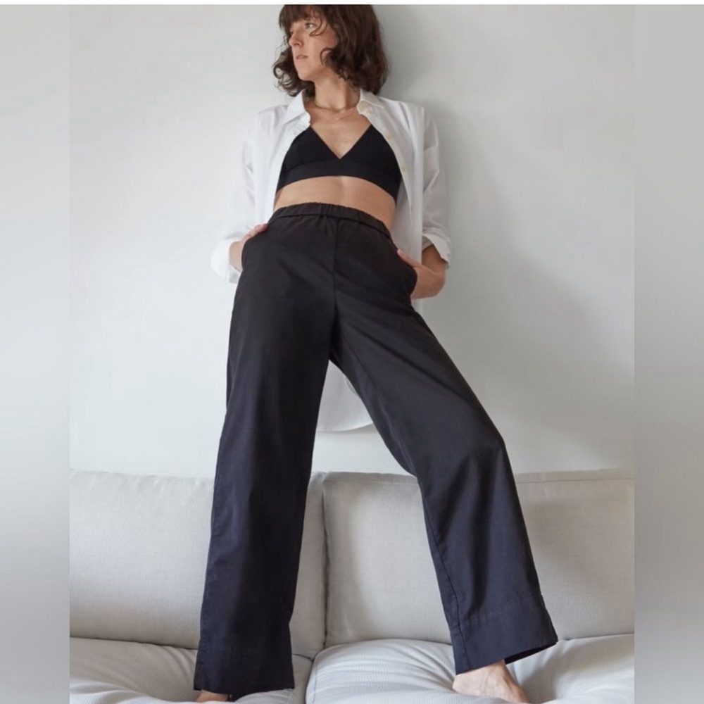 Everlane The Easy Pant in Black Organic Cotton Wide Leg Size 0 Like New
